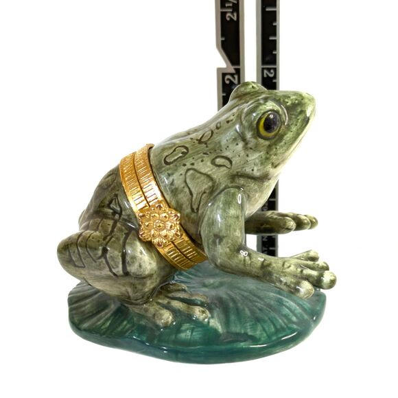 Westland Frog Lilypad 1998 #4430 VTG Hinged Small Porcelain Trinket Box Jewelry - Picture 10 of 11